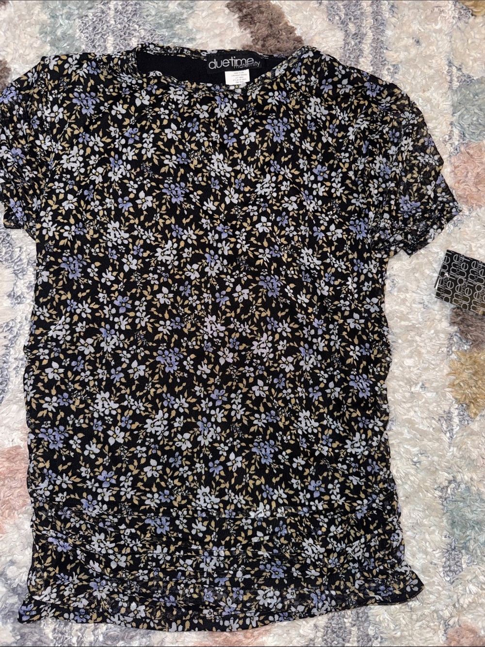 Due Time Maternity Black Floral Short Sleeve Top